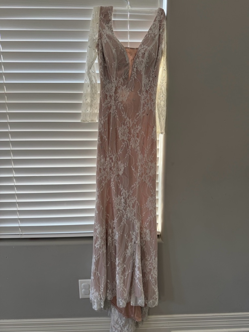 Sherri Hill Blush Pink Lace Backless Gown